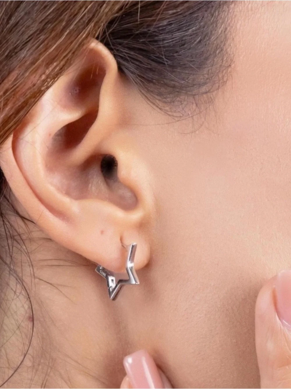 925 Sterling Silver Star Hoop Earrings